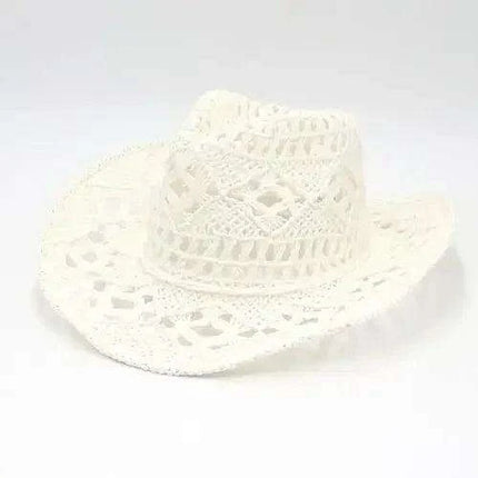 Hand Woven Wide Brim Straw Cowboy Hat for Summer Outdoor Sun Protection