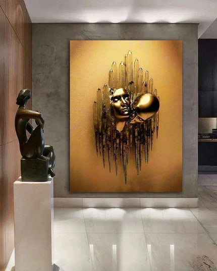 Golden Embrace Metal Figure Sculpture - Romantic Home Decor Piece