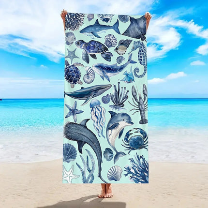 A20MaoX Blue Ocean Creatures Quick-Dry Microfiber Beach Towel