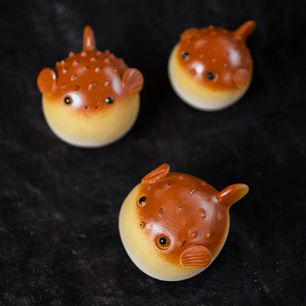 Craft Cosmos Purple Clay Puffer Fish Tea Pet Ornament – Handmade Miniature Figurine