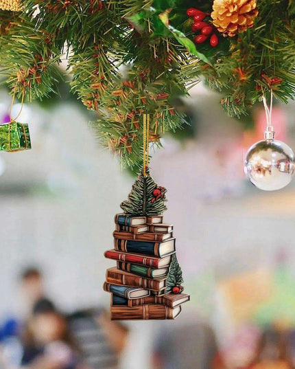 Literary Delight Christmas Ornament Set with Book-themed Acrylic Decor