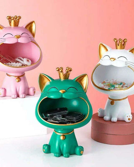 Whimsical Lucky Cat Storage Tray - Decorative Snack Jar and Key Holder for Home Decor