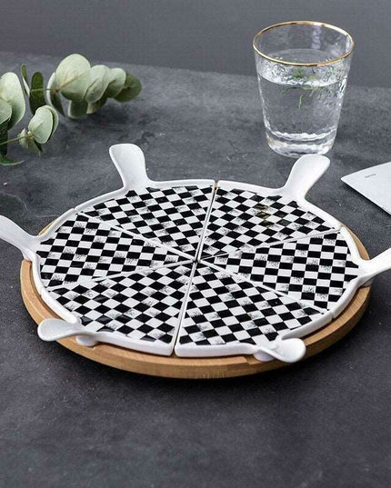 Elegant Stone-Textured Ceramic Cake Serving Set with Bamboo Tray