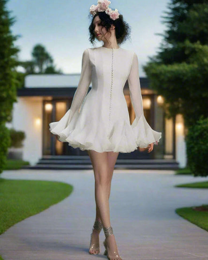 A-line Evening Dress with Elegant Long Sleeves and Flounce for Women