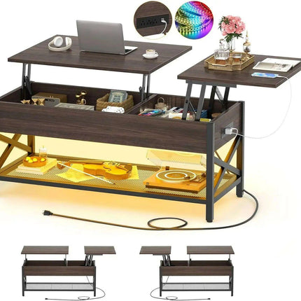 Modern Lift-Top Coffee Table with LED Lighting, USB Ports, and Smart Storage Solutions