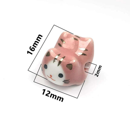Charming Anime-Inspired Lucky Cat Ceramic Beads for Creative Jewelry Projects - 15x21mm Porcelain Essentials with Vertical Hole