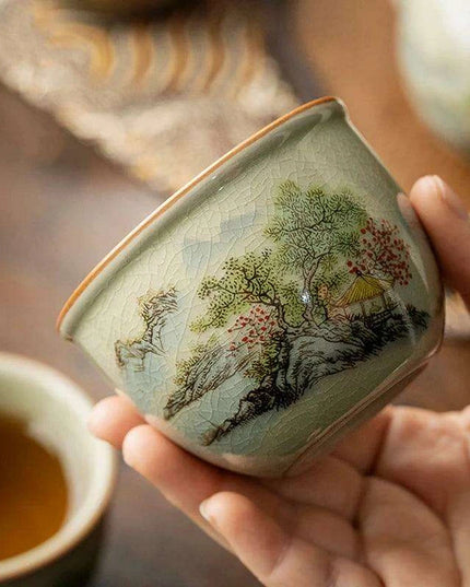 Elegant Landscape Ceramic Tea Cup for Traditional Kung Fu Tea Ceremony