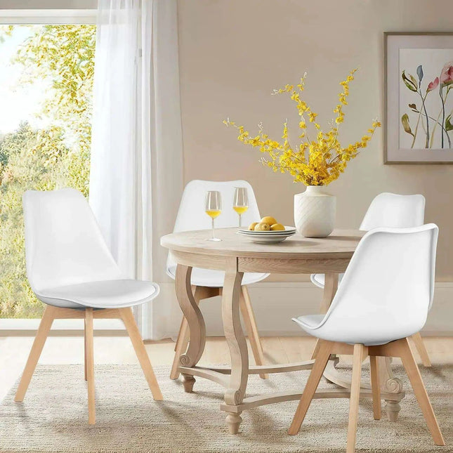 Sleek Mid-Century Dining Chair Ensemble: 4 Premium Leather-Cushioned Seats