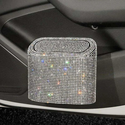 Rhinestone Elegance Car Trash Bin - Chic Auto Waste Container