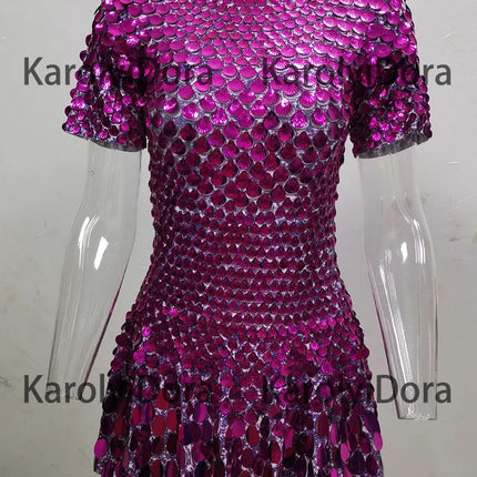 KarolyiDora XXXL Lake Blue Sequins Mini Dress for Nightclub & Dance