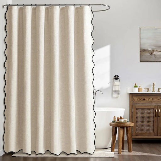 Waterproof Faux Linen Shower Curtain with Scalloped Edge – 14 Colours