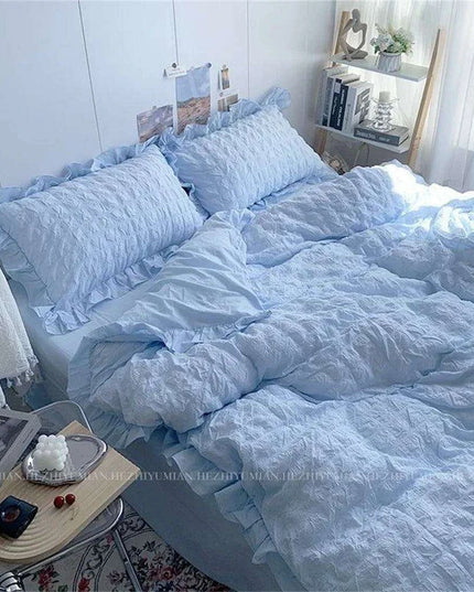 Kawaii Seersucker Ruffled Lace Bedding Collection