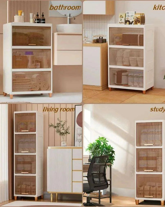 Versatile Hidden Sliding Door Storage Organizer with Top Bin - 46 Gallon Heavy-Duty Plastic Container