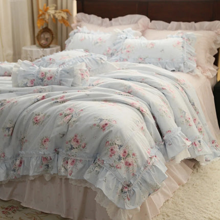 JullietteDream Romantic Lace Floral Duvet Cover Set with Ruffle Bed Sk