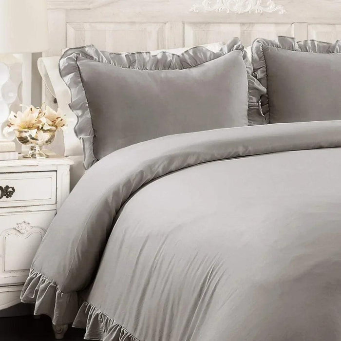 King Bed Linen Set Reyna 3-Piece Ruffled Comforter Bedding Set With Pillow Shams