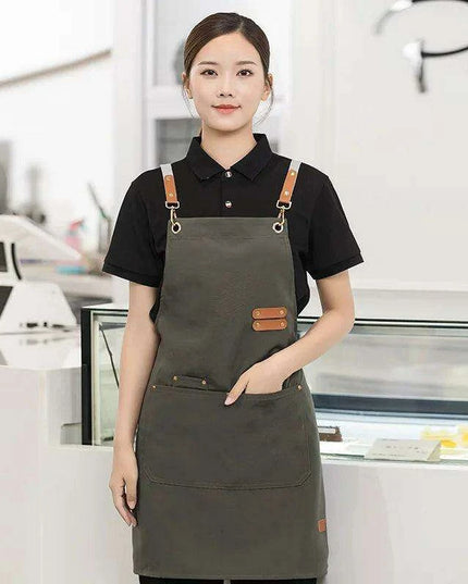 Chic Waterproof Apron for Culinary and Gardening Mastery - Adjustable Cotton-Linen Blend