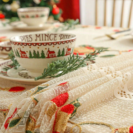 Festive Jingle Bell Embroidered Table Flag for Elegant Christmas Dining Decor