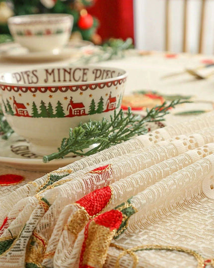 Festive Jingle Bell Embroidered Table Flag for Elegant Christmas Dining Decor