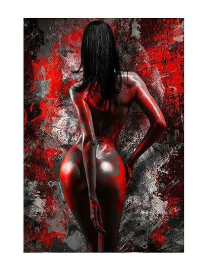 Elegant Crimson Muse: Contemporary Abstract Lady Canvas Art