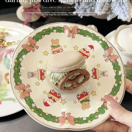 Hand-Drawn Retro Christmas Tea Set with Elegant Gift Box