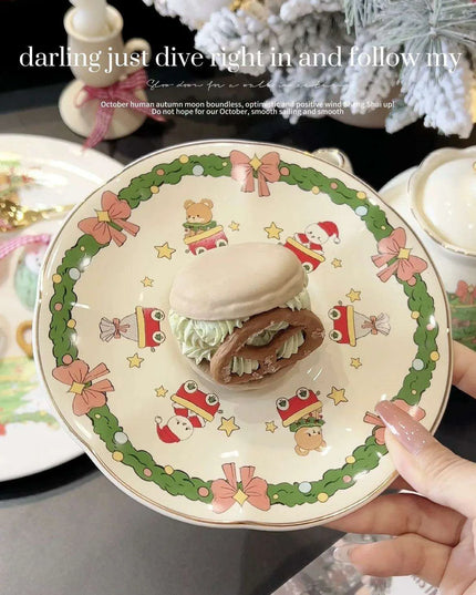 Hand-Drawn Retro Christmas Tea Set with Elegant Gift Box