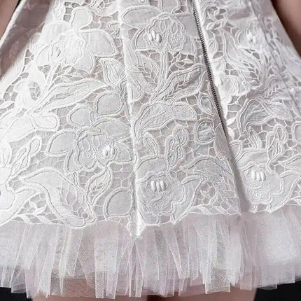 Strapless Lace & Tulle A-Line Mini Dress with Bow Detail — Evening & Party