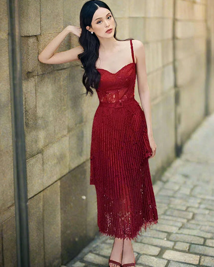 Summer Elegance Asymmetric Lace Party Dress with Belt