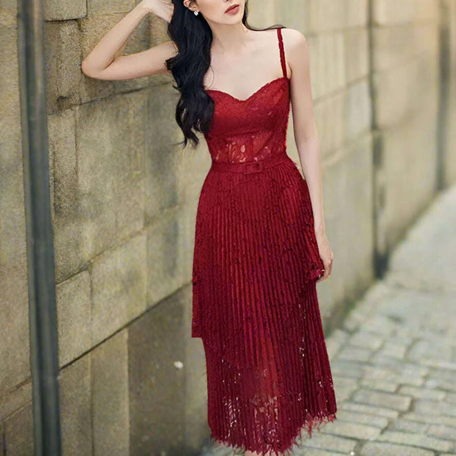 Summer Elegance Asymmetric Lace Party Dress with Belt