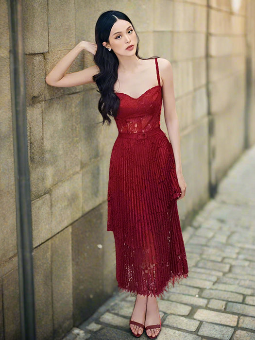 Summer Elegance Asymmetric Lace Party Dress with Belt