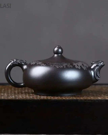 Handcrafted 200ml Authentic Zisha Black Mud Teapot - Premium Infuser for Discerning Tea Aficionados