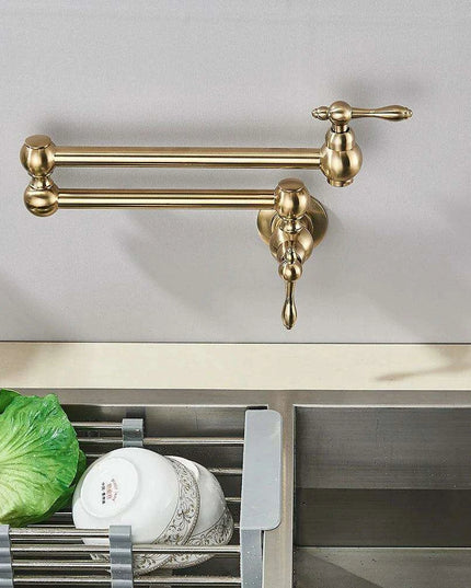 Sleek Brushed Gold Brass Wall-Mounted Pot Filler Faucet for a Chic Kitchen Upgrade