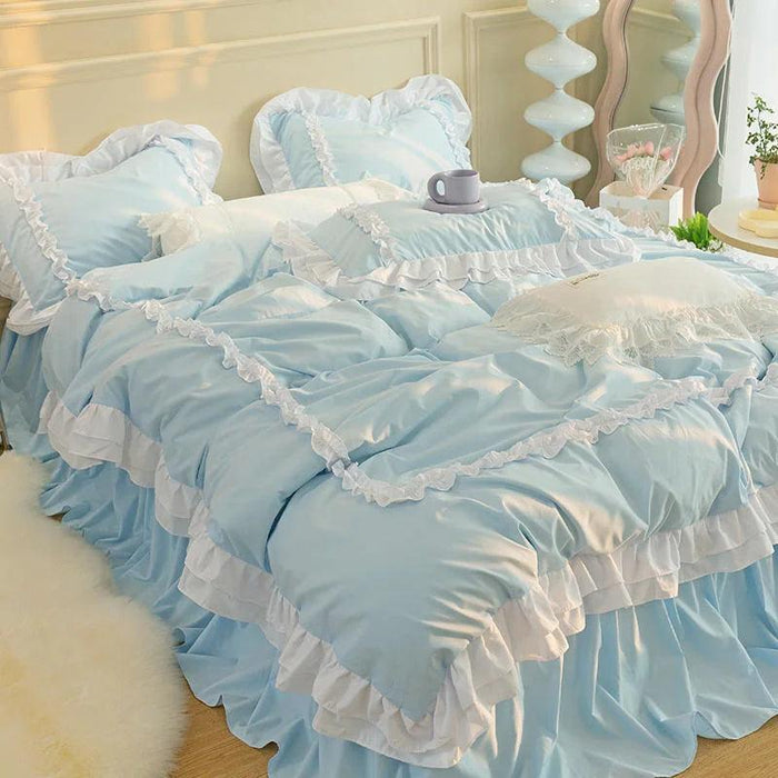 Elegant Korean-Inspired Bedding Set with Quilt Cover, Pillowcases, and Flat Sheets