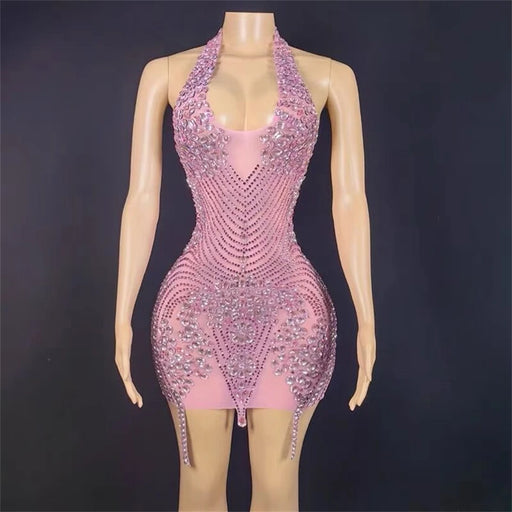 Sparkling Pink Sheer Mini Dress for Women - Ideal for Celebrating Birthdays and Prom Nights