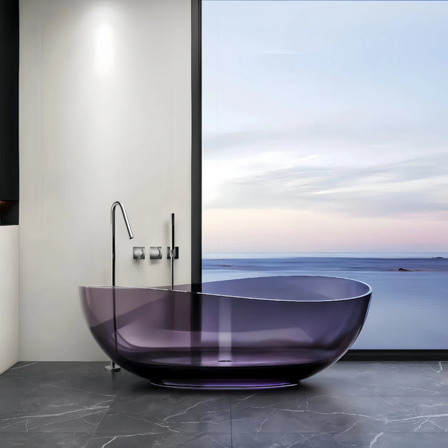 Mistt Store Luxury Transparent Red Resin Freestanding Soaking Tub