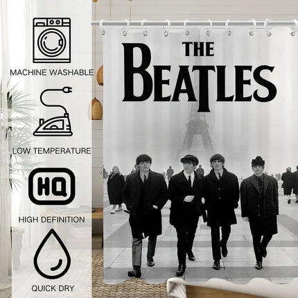B-Beatles Rock Band Printed Shower Curtain with 12 Hooks