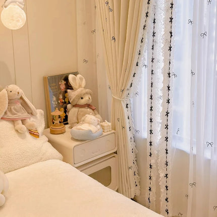 Floralee Elegant Blackout Lace Curtains with Custom Size & Bow Design