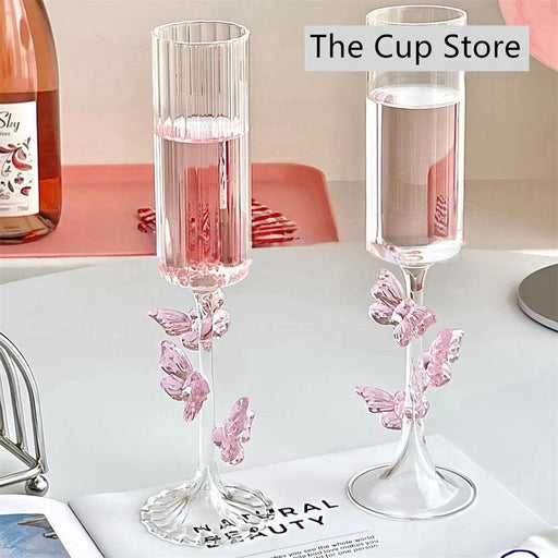 Charming 3D Butterfly Clear Glass Wine Goblet for Elegant Entertaining