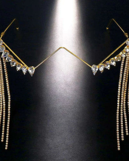 Glamorous Crystal Tassel Rhinestone Half Frame Glasses - Stylish Eyewear for Women