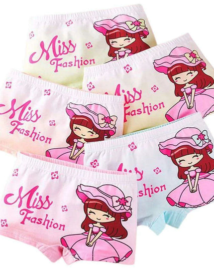 4 pcs Girls' Cotton Briefs Collection - Soft, Breathable & Playful Patterns for Kids