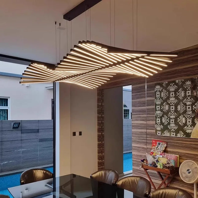 Modern LED Fishbone Chandelier — Dimmable with Remote, 4 Sizes, White or Black Frame