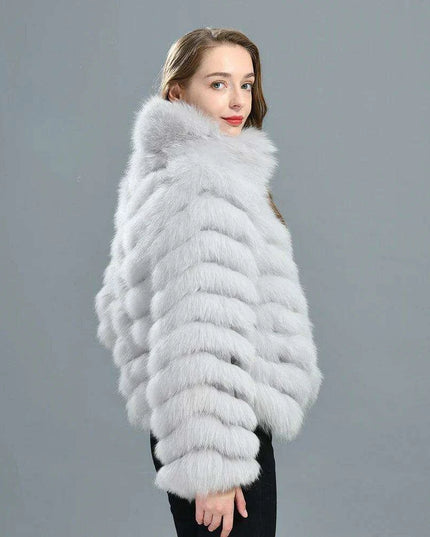 Reversible Luxury Fox Fur and Silk Winter Jacket - A Statement of Elegance