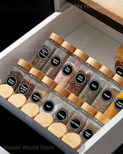 Glass Spice Jar Set with Bamboo Lids, Shaker Tops, Labels & Funnel - 4oz