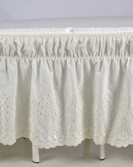 Embroidered Floral Cotton Queen Bed Skirt - Elastic Fit with Elegant Finish