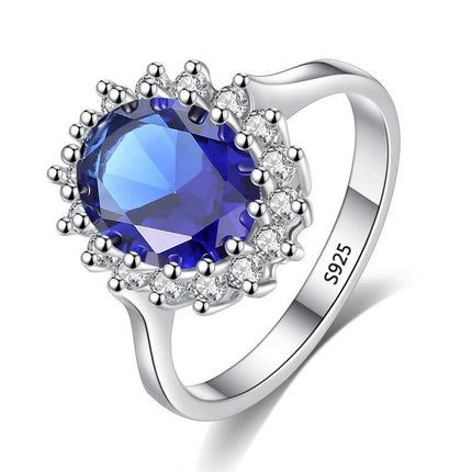 AM S925 Silver Blue Zircon 3.2ct Engagement Ring with Original Charm