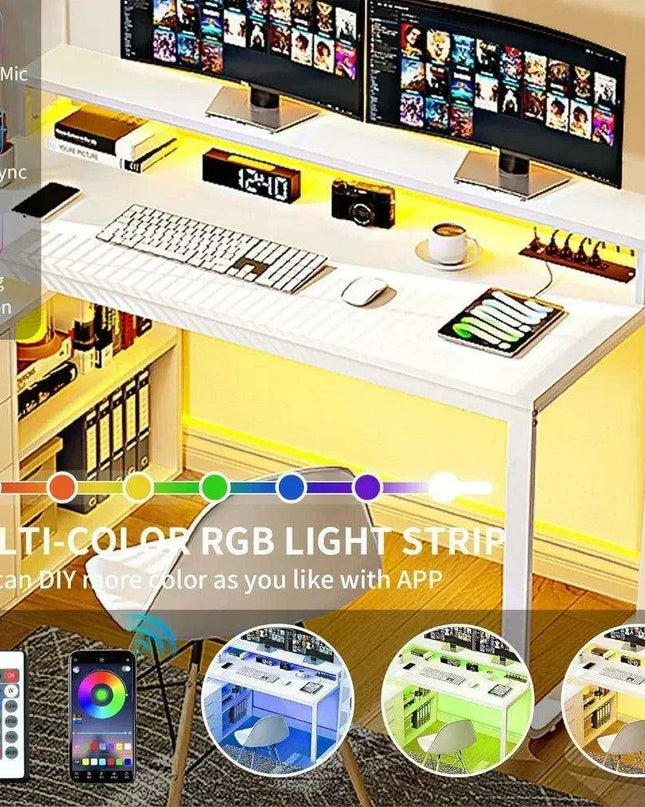 Innovative L-Shaped Office Desk with Smart LED Lighting, Ample Storage, and Built-in Charging Station