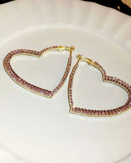 Vibrant Heart-Shaped Crystal Drop Earrings - Dazzling Rhinestone Statement Jewelry for Women with Bold Oversized Charm