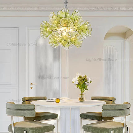Lights4Ever Modern Green Murano Glass Chandelier - LED Dimmable, Handm