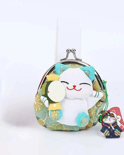 Floral Maneki Neko Coin Purse - Japanese Lucky Cat Wallet for Everyday Elegance