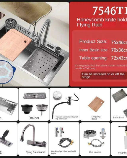 Sleek 304 Stainless Steel Waterfall Kitchen Sink Set with Touch-Control Faucet - Above Counter Installation