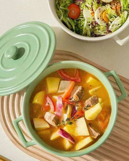 Elegant Heat-Insulating Ceramic Soup Bowl with Lid - Ideal for Ramen and Hearty Dishes